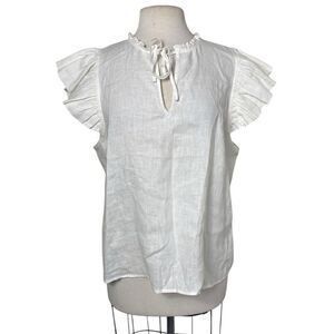 Marc New York XL Ivory white blouse w/flutter cap sleeves linen machine wash